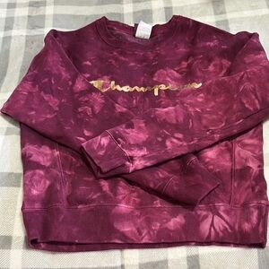 Champion Maroon Tie-Dye Sweatshirt with Gold Logo